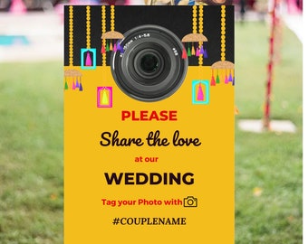 Editable Modern Share the Love Photo Sign, Guest Photo Sharing, Oh Snap, Indian Wedding Photo Share, Sikh Wedding hashtag Photo Poster