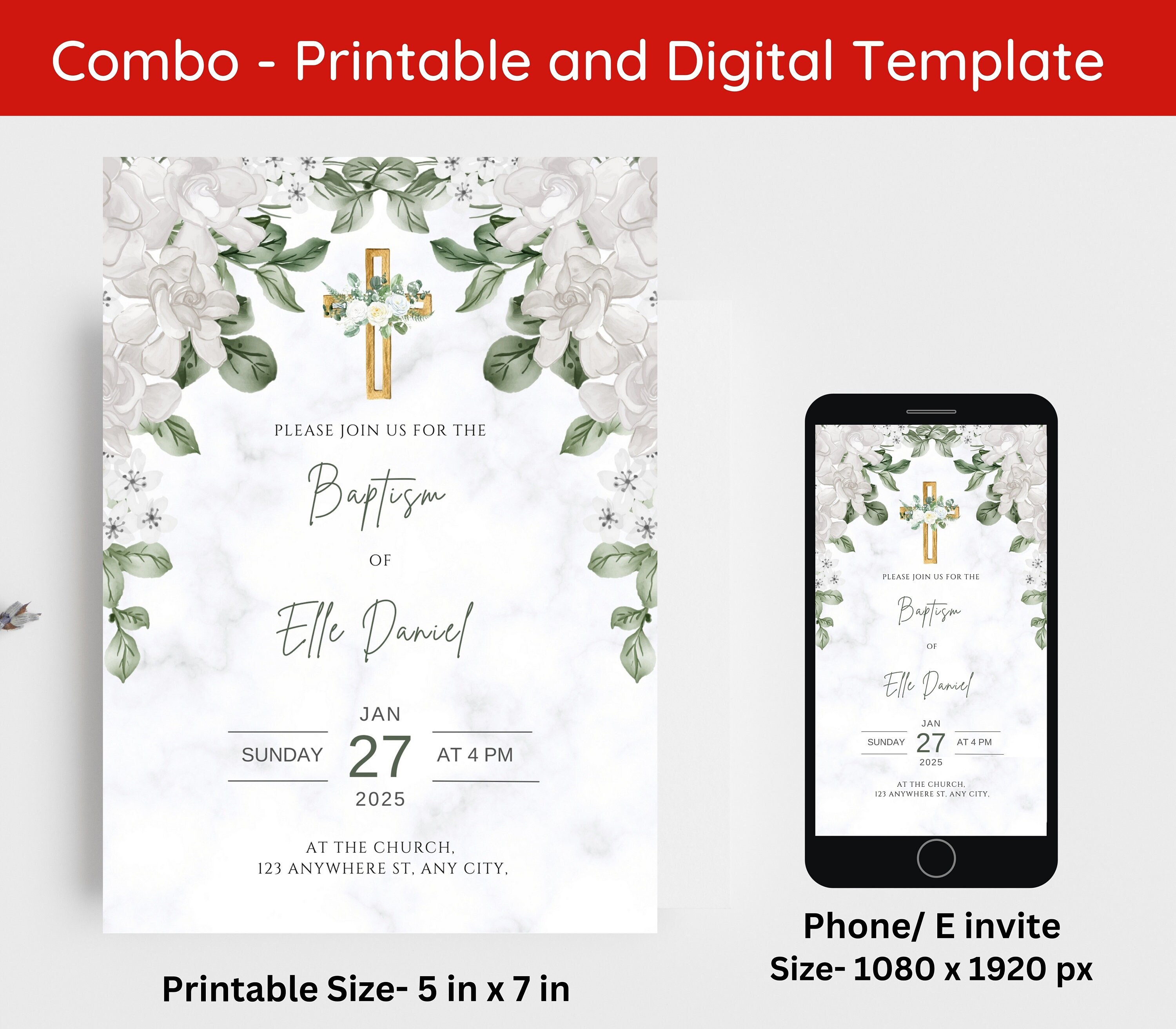 Editable Baptism Invitation Template, Christening Invite, Printable ...