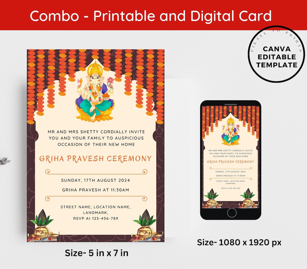 Editable Indian Housewarming Invitation Griha Pravesh Invitation Editable Indian Housewarming Invitation Griha Pravesh Invitation