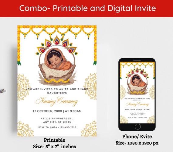 Editable Girl Naming Ceremony Invitation: Indian Cradle Invite (Digital)