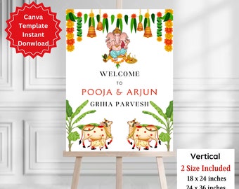 Editable Indian Housewarming Welcome Sign, Gruha Pravesham Welcome Sign, Griha Pravesham Welcome Sign, Traditional Housewarming Ceremony