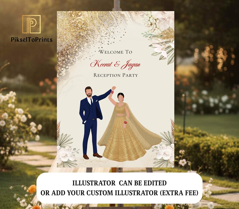 Indian Wedding Reception Welcome Sign Template | Gold Dancing Couple ...