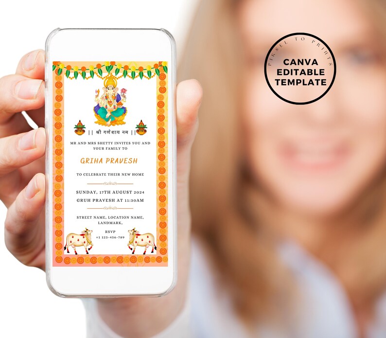 Editable Griha Pravesh Invitation Pooja Invitation Digital Etsy Canada