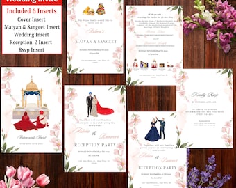 Editable Sikh Wedding Invitation Set, Trending Sikh Wedding Card, Anand Karaj Invitation, Punjabi Wedding Invitation Canva Template