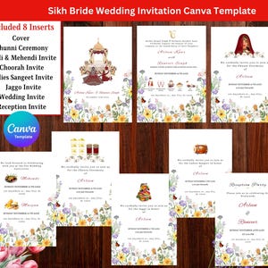 Wildflower Sikh Wedding Invitation, Punjabi Marriage Card, Anand Karaj Template (Digital Downlaod)