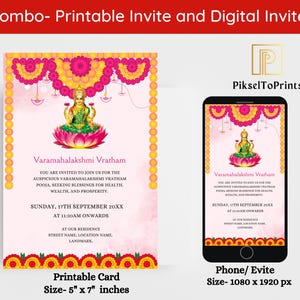 Varalakshmi Vratham Invitation, South Indian Pooja Invite, Editable Lakshmi Pooja Invite, Traditional Indian Pooja Card Instant Download