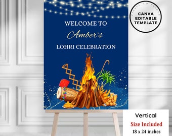 Editable Lohri Welcome Sign, Lohri Welcome Poster, Punjabi Lohri Sign, Lohri Decor, First Lohri Welcome Decor