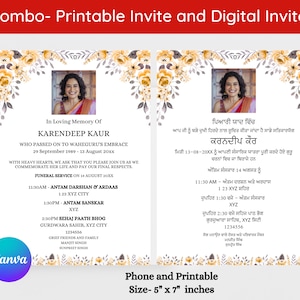 Editable Punjabi Funeral Invitation, Sikh Funeral Invite Phone, Funeral Bhog Invitation, Death Announcement Card, Antim Ardas invite Barsi