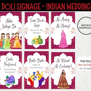 Doli Sign Bundle | Ribbon Ceremony Sign | Bridal Party Signage | No Entry | Doli Signage | Indian Wedding Entry Signs | Groom Welcome