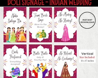 Doli Sign Bundle | Ribbon Ceremony Sign | Bridal Party Signage | No Entry | Doli Signage | Indian Wedding Entry Signs | Groom Welcome