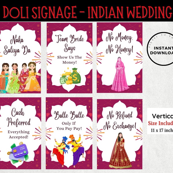 Doli Sign Bundle | Ribbon Ceremony Sign | Bridal Party Signage | No Entry | Doli Signage | Indian Wedding Entry Signs | Groom Welcome