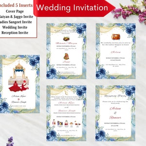 Pacote de convites de casamento Sikh editáveis, tudo em um, conjunto de cartões de casamento Sikh de luxo, convite Anand Karaj, modelo de convite de casamento Punjabi