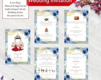 Editable Sikh Wedding Invitation Bundle All In One, Luxury Sikh Wedding Card Set, Anand Karaj Invite, Punjabi Wedding Invitation Template