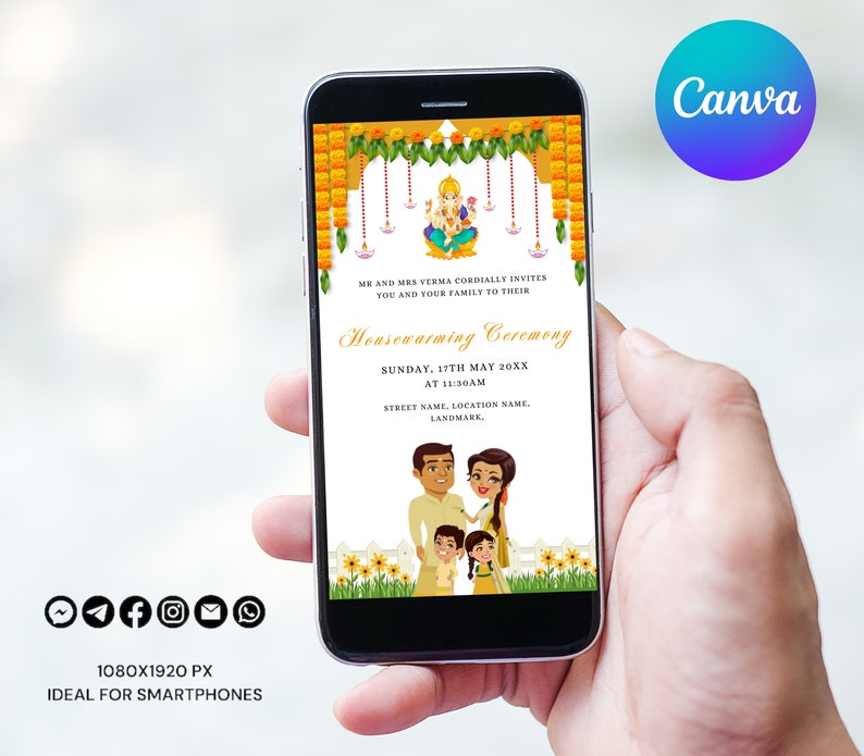 Editable Hindu Housewarming Invitation Template: Griha Pravesh Phone ...