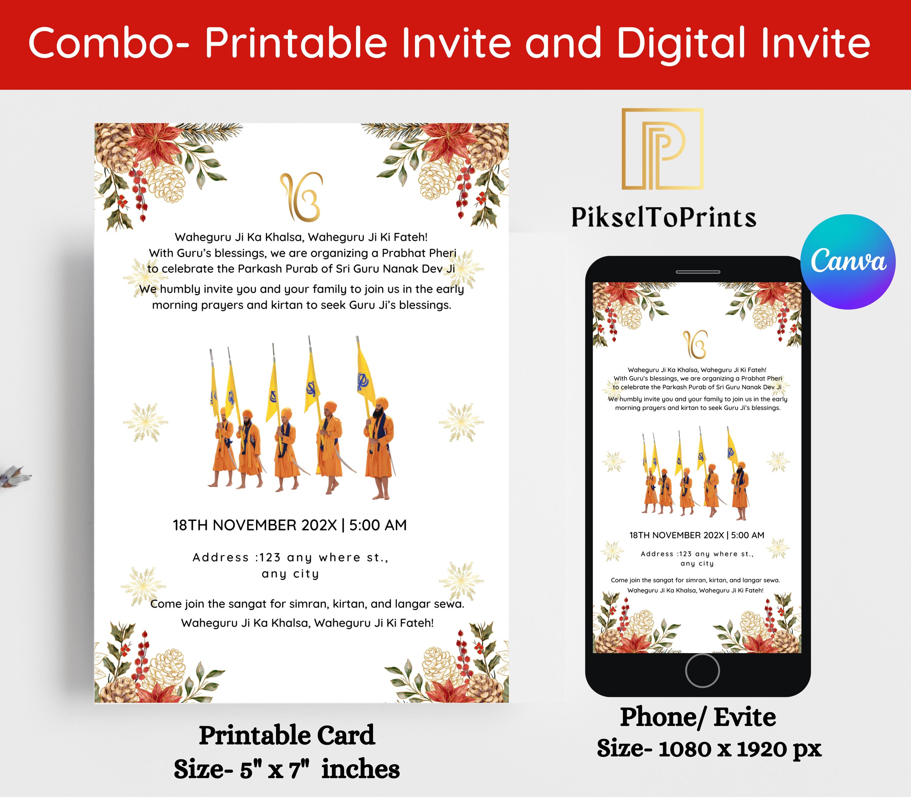 Editable Prabhat Pheri Invitation: Kirtan, Sukhmani Sahib Paath