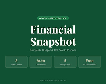 Financial Snapshot Google Sheets | Budget Planner, Net Worth Tracker, Savings Goals