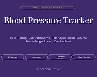 Blood Pressure Tracker Bundle | Excel + Google Sheets | BP & Heart Rate Log, Health Dashboard