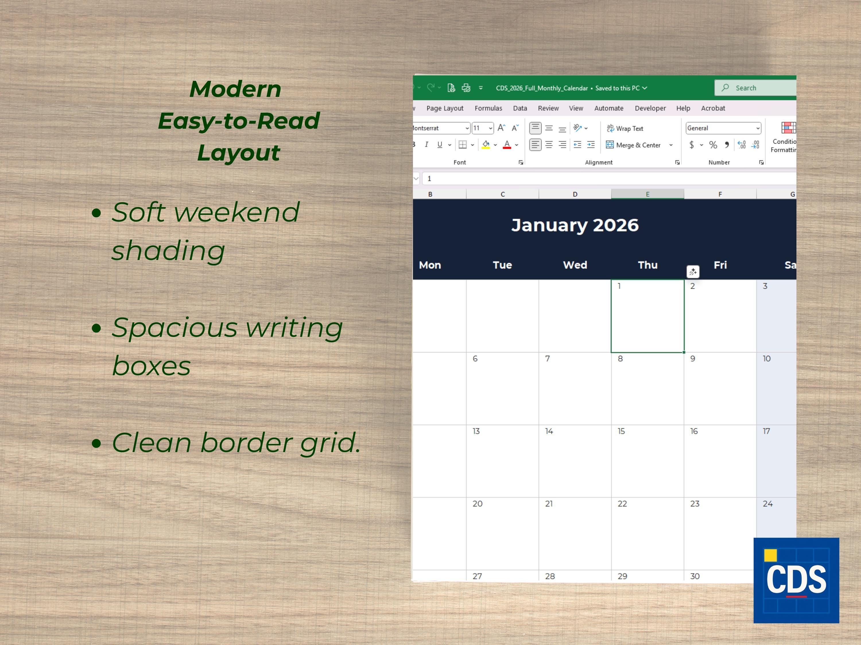 2026 Monthly Calendar Excel Template Printable PDF | Year Planner ...