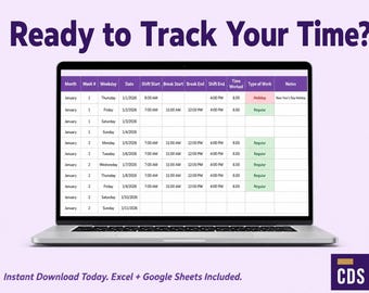Time Tracker Bundle 2026 | Excel + Google Sheets | Employee Timesheet & PTO Vacation Log