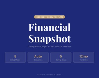 Financial Snapshot Excel | Budget Planner, Net Worth Tracker, Savings Goal Tracker
