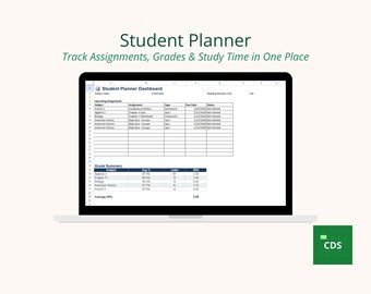 Student Planner Google Sheets | Middle High School Grade Tracker, Homework Log