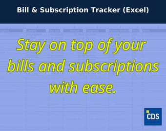 Bill Tracker Excel | Monthly Payment Log, Due Date Organizer, Subscription Tracker
