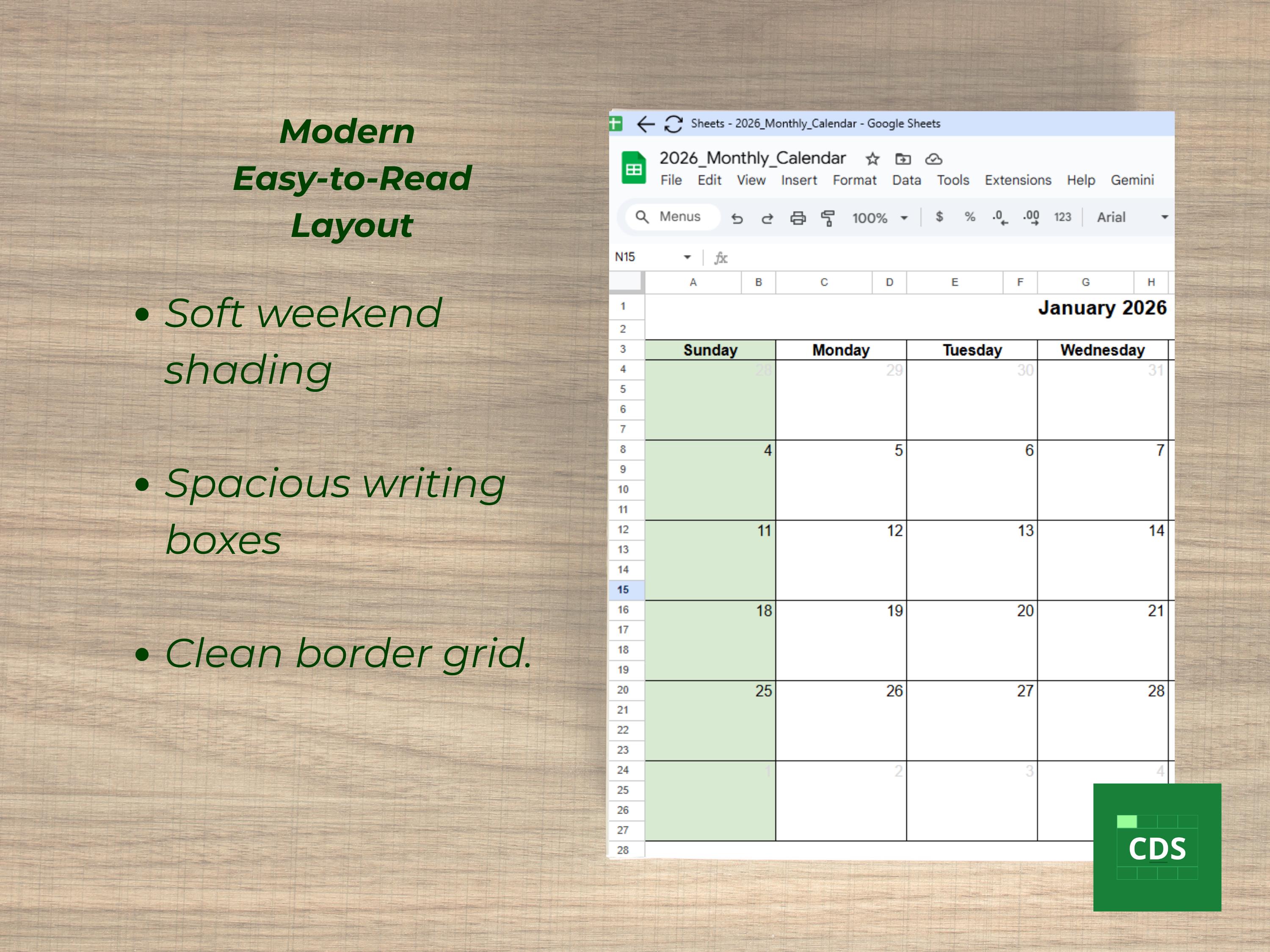 2026 Monthly Calendar Google Sheets Template Printable PDF | Year ...