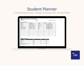 Student Planner Excel | Middle High School Grade Tracker, Assignment Organizer