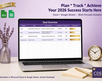 2026 Goal Planner Bundle | Excel + Google Sheets | Habit Tracker & Annual Dashboard Workbook