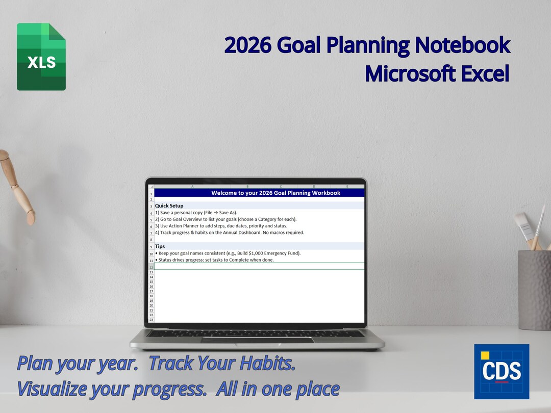 Planificador de objetivos 2026 en Excel / Rastreador de hábitos, Panel ...