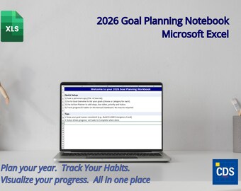 2026 Goal Planner Excel | Habit Tracker, Annual Dashboard, Vision Board Template