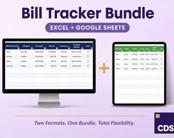 Bill Tracker Bundle | Excel + Google Sheets | Monthly Payment Log & Due Date Organizer