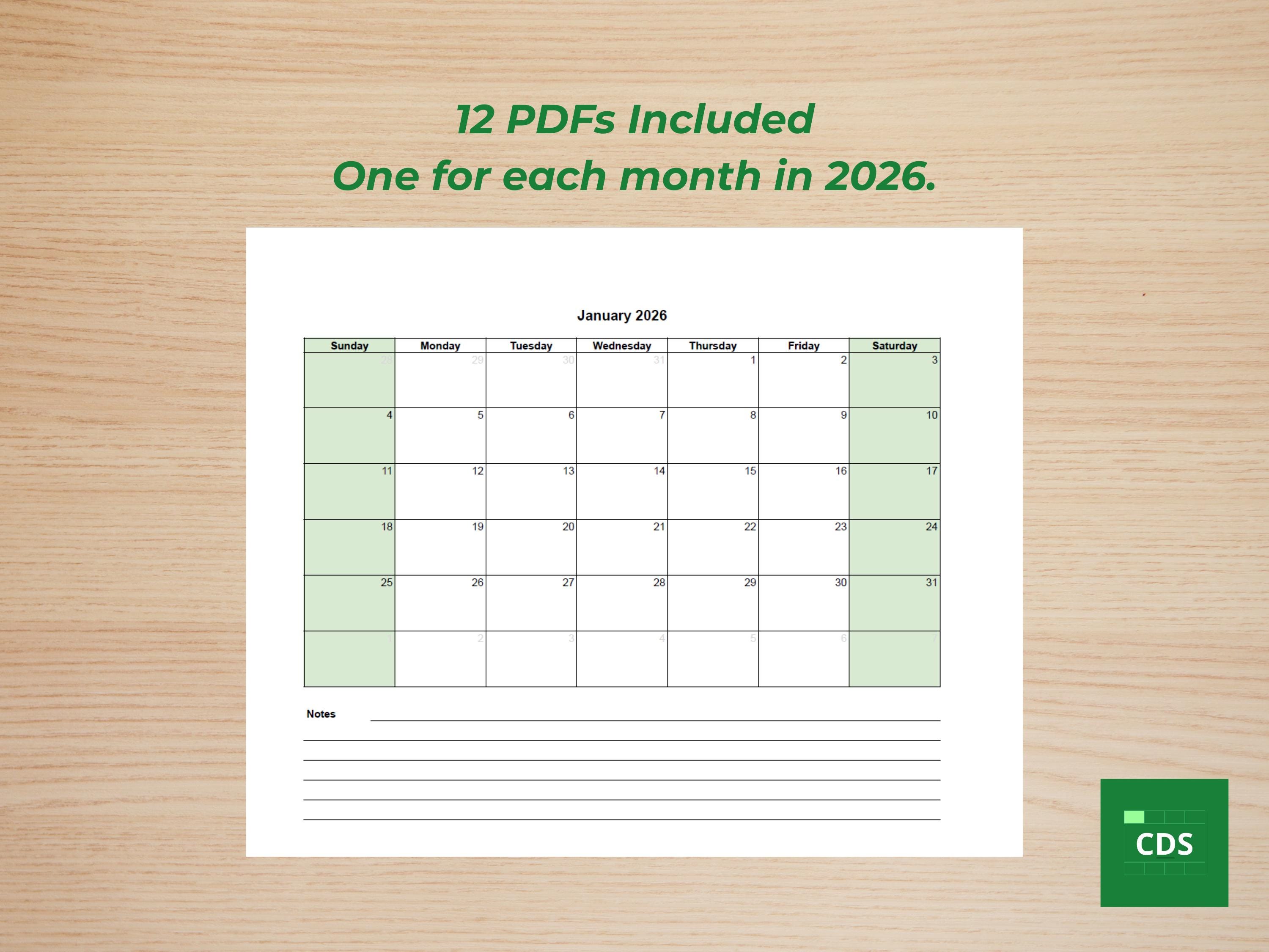 2026 Monthly Calendar Google Sheets Template Printable PDF | Year ...