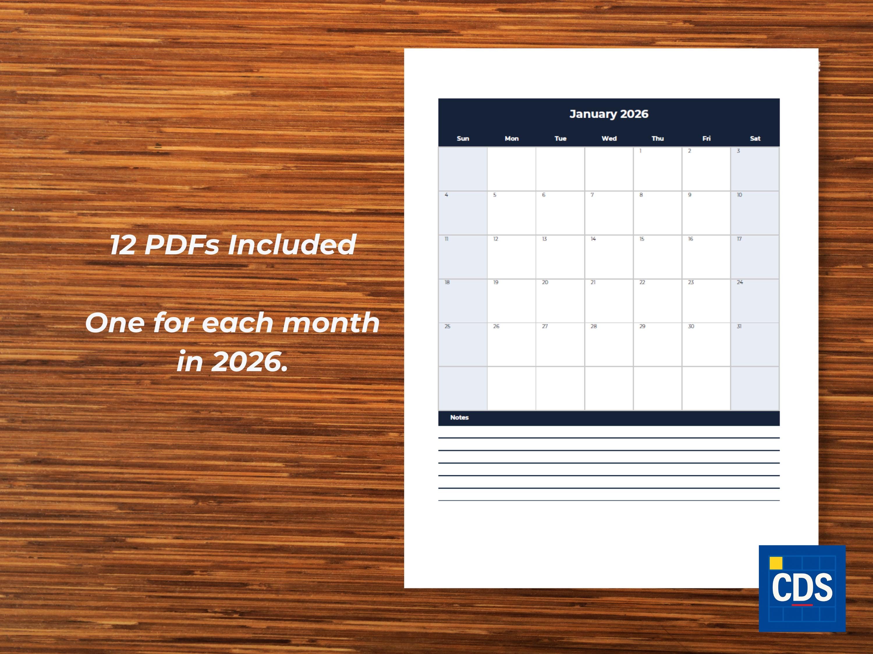 2026 Monthly Calendar Excel Template Printable PDF | Year Planner ...