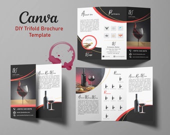 Red and Black Modern DIY Editable Trifold Brochure Template, Business Printable Leaflet, Canva easy to use