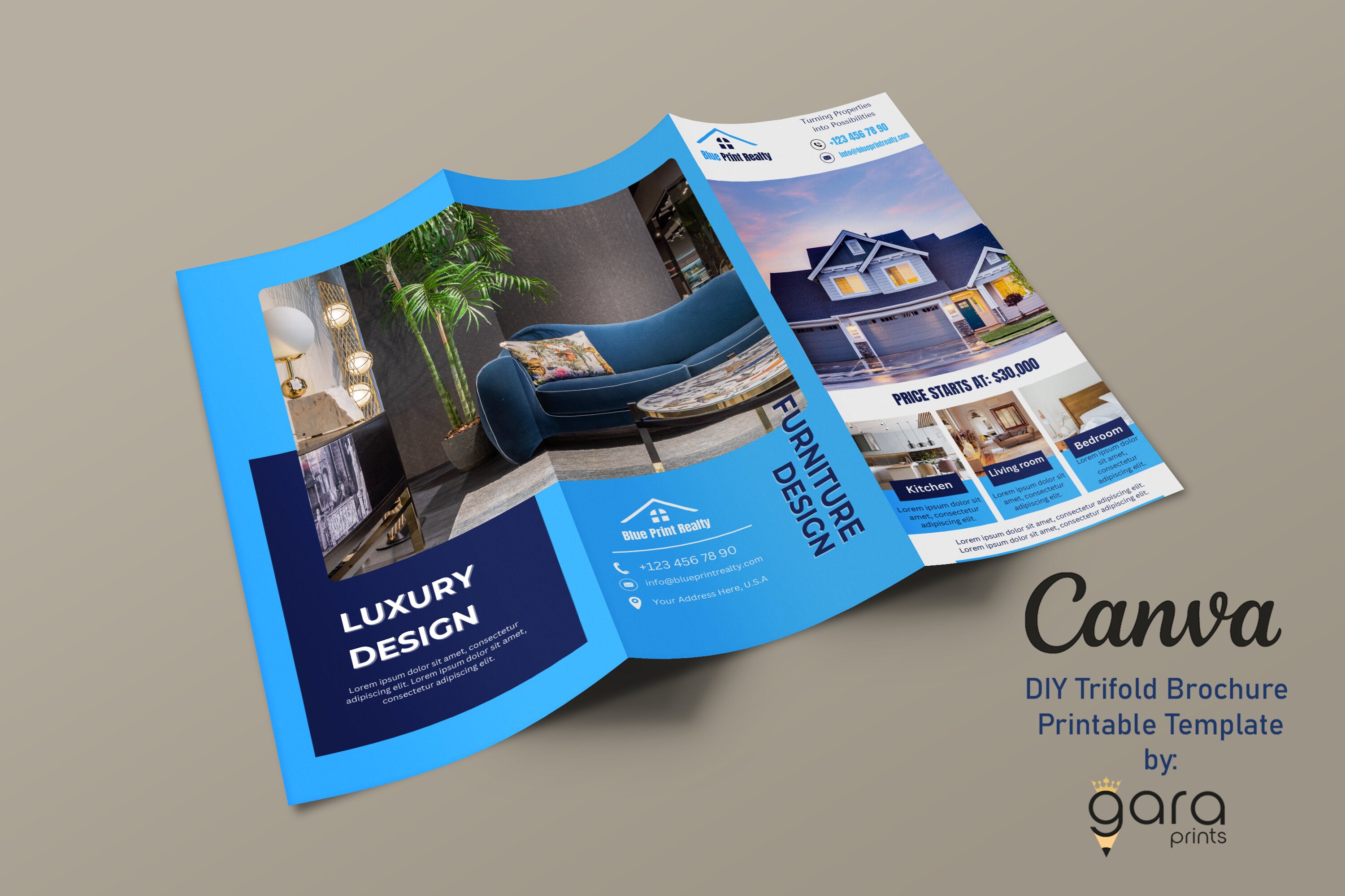 DIY Real Estate Trifold Brochure, Editable Tri-fold Business ...