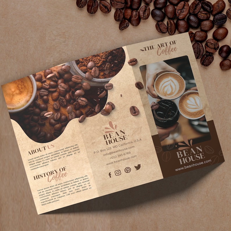Minimalist Coffee Shop DIY Trifold Brochure, Printable and Customizable ...