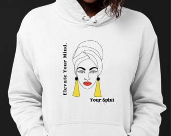 Chic Line Art Hoodie with Motivational Quote, Stylish Women's Casual Wear, Inspirational Fashion