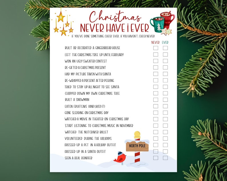 Christmas Never Have I Ever, Printable Family Christmas Party Game ...