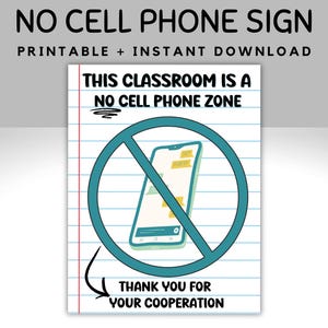 No Cell Phone Sign, No Cell Phone Poster High School, Bulletin Board Sign, Classroom Rules, No Phone Sign, No Phones In The Classroom Sign