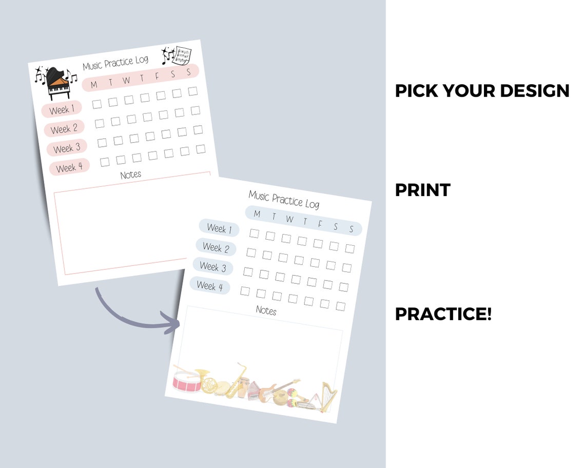 Music Practice Log, Kid's Music Lesson Chart, Piano Practice Tracker