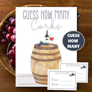 Guess How Many Corks Game, Wine Party Printable, Bridal Shower Door Prize, Retirement Party Game, Icebreaker