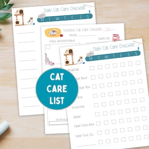 Cat Care Checklist, Daily & Monthly Chores (PDF Printable), Daily Pet Task List For Kids And Families