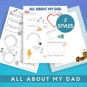 Tout sur mon père à imprimer, questionnaire pour papa, cadeau de fête des pères pour papa, anniversaire à imprimer pour papa, moi et mon père, carte de fête des pères