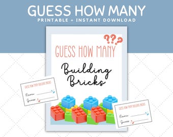 Guess How Many, How Many Building Bricks, Building Blocks Birthday Party, How Many Building Blocks, Building Bricks Party Decor, Icebreaker