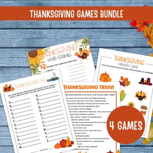 Thanksgiving Word Scramble, Thanksgiving Trivia, Thanksgiving Game Bundle, Thanksgiving Party Games, Classroom Holiday Printable Games