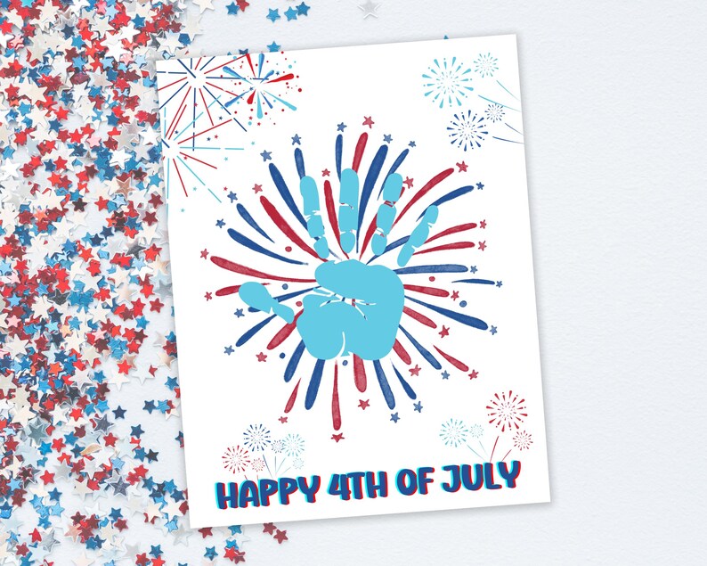 Firework July Hand Lettering Fourth of July Handprint Art, Printable Fireworks Handprint, Summer ...