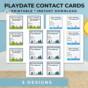 Playdate-Kontaktkarten, Spieldatumskarten, Kinder-Playdate-Karten, Schulkontaktkarte für Kindergarten und Vorschule, Let's Play-Karten für Kinder
