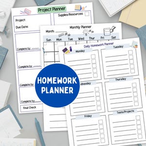 Kids Homework Planner, Project Checklist, Student Assignment Tracker (PDF)