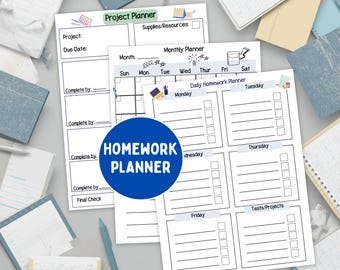 Kids Homework Planner, Project Checklist, Student Assignment Tracker (PDF)
